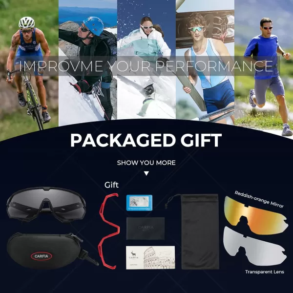 CARFIA Polarized Cycling Glasses Sport Sunglasses for Men 100 UV Blocking Goggles SunglassesBlack