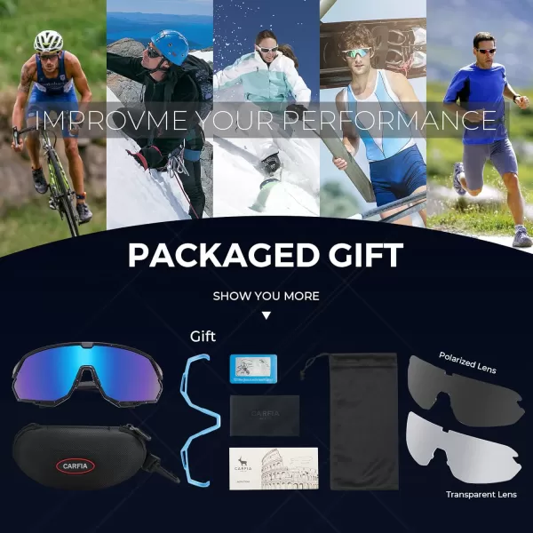 CARFIA Polarized Cycling Glasses Sport Sunglasses for Men 100 UV Blocking Goggles SunglassesBlue