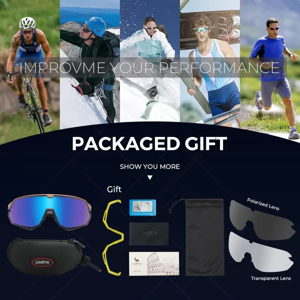 CARFIA Polarized Cycling Glasses Sport Sunglasses for Men 100 UV Blocking Goggles SunglassesMulticolor