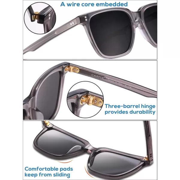 CARFIA Polarized Mens Sunglasses UV400 Protection for Driving Fishing Hiking Golf Outdoor Sport GlassesA3 Grey LensTransparent Grey Frame