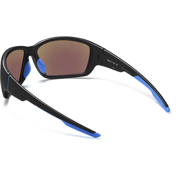 CARFIA Polarized Sport Sunglasses for Men Cycling Fishing Running Golf Baseball Glasses Unbreakable Imported TR90 FrameA1 Matte Black Frame Blue Mirror