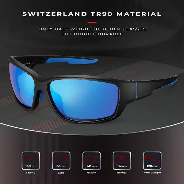 CARFIA Polarized Sport Sunglasses for Men Cycling Fishing Running Golf Baseball Glasses Unbreakable Imported TR90 FrameA1 Matte Black Frame Blue Mirror
