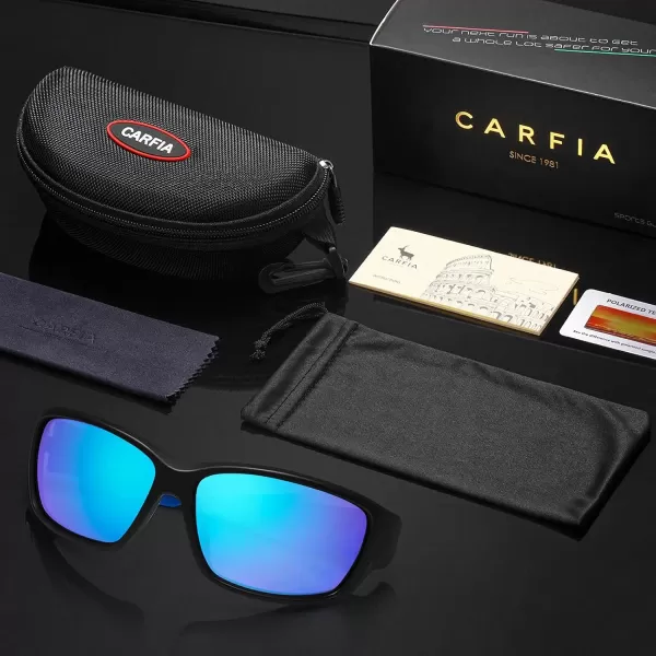 CARFIA Polarized Sport Sunglasses for Men Cycling Fishing Running Golf Baseball Glasses Unbreakable Imported TR90 FrameA1 Matte Black Frame Blue Mirror