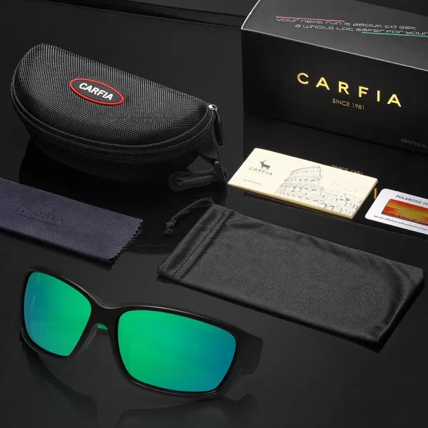 CARFIA Polarized Sport Sunglasses for Men Cycling Fishing Running Golf Baseball Glasses Unbreakable Imported TR90 FrameA1 Matte Black Frame Green Mirror
