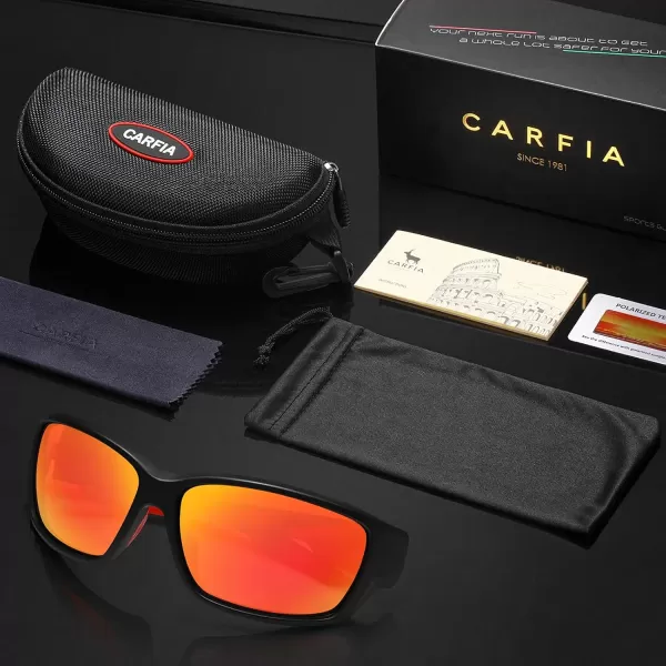 CARFIA Polarized Sport Sunglasses for Men Cycling Fishing Running Golf Baseball Glasses Unbreakable Imported TR90 FrameA1 Matte Black Frame Red Mirror
