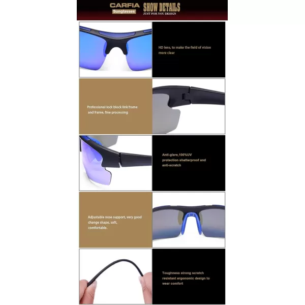 CARFIA Polarized Sports Sunglasses Cycling Running Fishing Sunglasses for Men Women Ultralight Comfy Tr90 Frame 047Blue Mirror