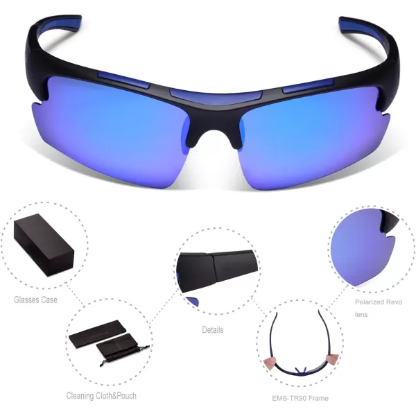 CARFIA Polarized Sports Sunglasses Cycling Running Fishing Sunglasses for Men Women Ultralight Comfy Tr90 Frame 047Blue Mirror