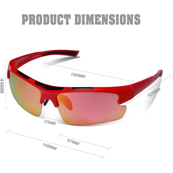 CARFIA Polarized Sports Sunglasses Cycling Running Fishing Sunglasses for Men Women Ultralight Comfy Tr90 Frame 047Red Mirror