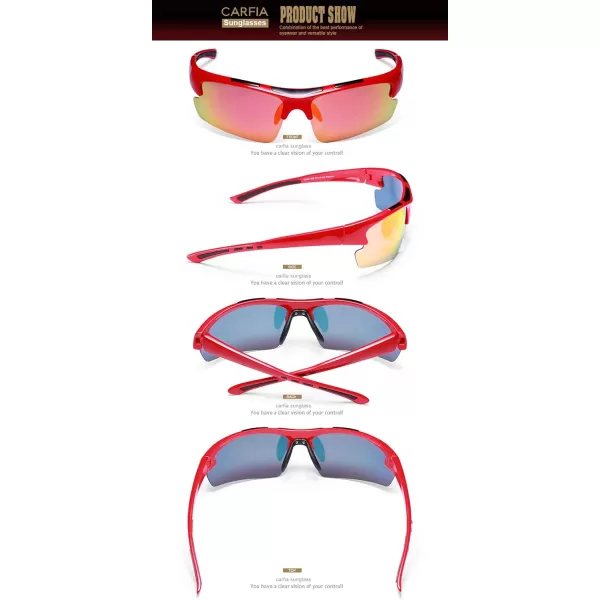 CARFIA Polarized Sports Sunglasses Cycling Running Fishing Sunglasses for Men Women Ultralight Comfy Tr90 Frame 047Red Mirror