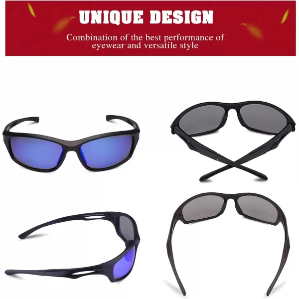 CARFIA Polarized Sports Sunglasses for Cycling Fishing Running Driving 100 UV400 Protection Safety Glasses 009Blue Mirror Black Frame