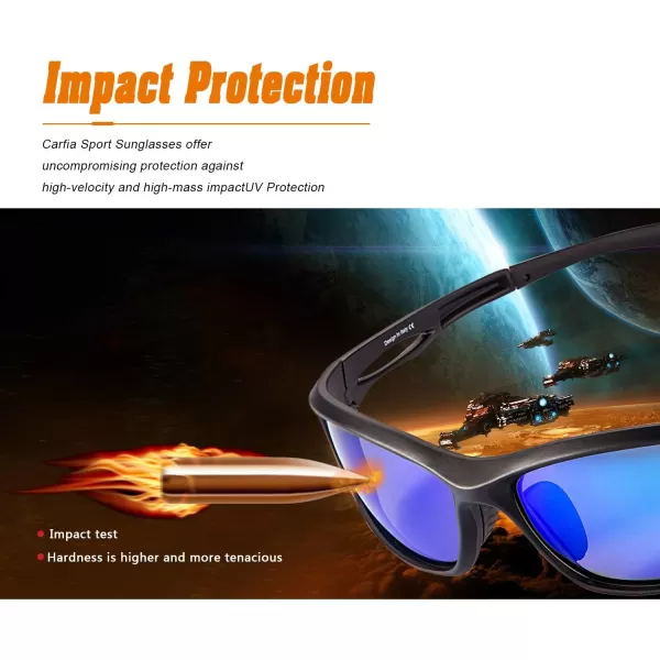 CARFIA Polarized Sports Sunglasses for Cycling Fishing Running Driving 100 UV400 Protection Safety Glasses 009Blue Mirror Black Frame