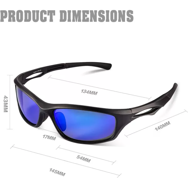 CARFIA Polarized Sports Sunglasses for Cycling Fishing Running Driving 100 UV400 Protection Safety Glasses 009Blue Mirror Black Frame