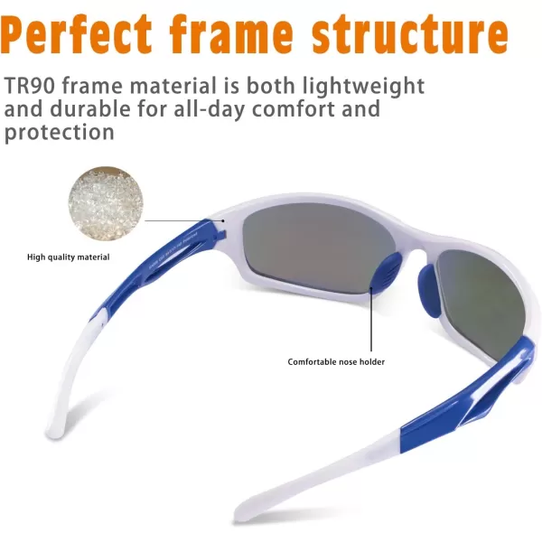 CARFIA Polarized Sports Sunglasses for Cycling Fishing Running Driving 100 UV400 Protection Safety Glasses 009Blue Mirror White Frame