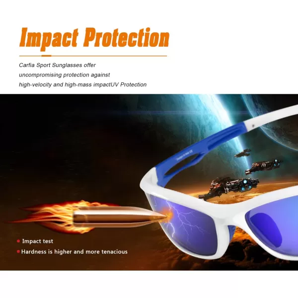 CARFIA Polarized Sports Sunglasses for Cycling Fishing Running Driving 100 UV400 Protection Safety Glasses 009Blue Mirror White Frame