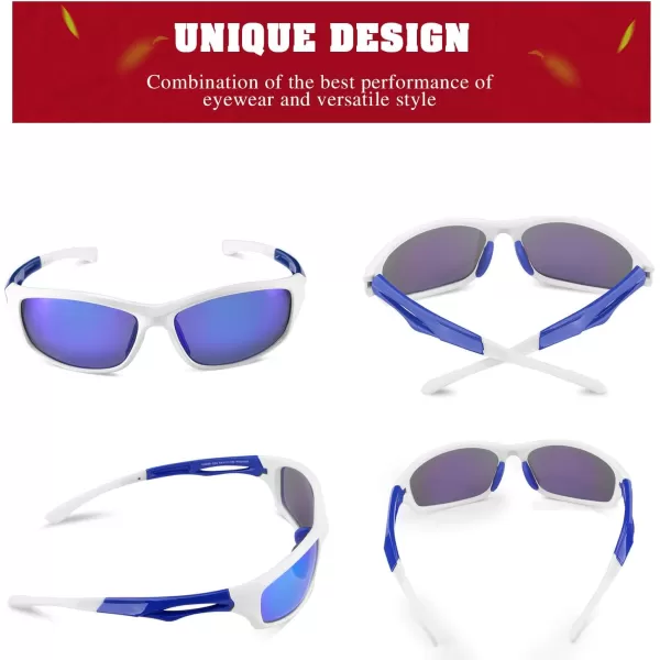 CARFIA Polarized Sports Sunglasses for Cycling Fishing Running Driving 100 UV400 Protection Safety Glasses 009Blue Mirror White Frame