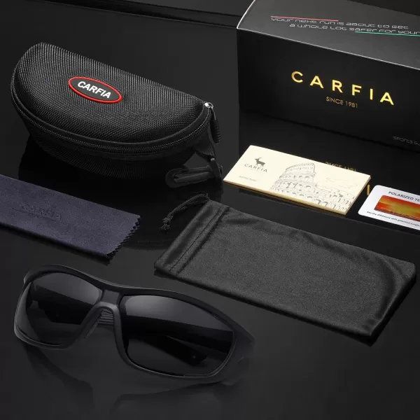 CARFIA Polarized Sports Sunglasses for Men and Women TR90 Lightweight Cool Frame Driving Cycling Running Fishing EyewearA2 Gray Polarized Lens Black Frame