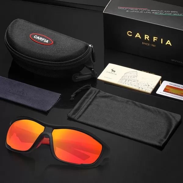 CARFIA Polarized Sports Sunglasses for Men and Women TR90 Lightweight Cool Frame Driving Cycling Running Fishing EyewearA3 Red Yellow Mirrored Polarized Lens