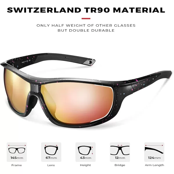CARFIA Polarized Sports Sunglasses for Men and Women TR90 Lightweight Cool Frame Driving Cycling Running Fishing EyewearA4 Pink Mirrored Polarized Lens