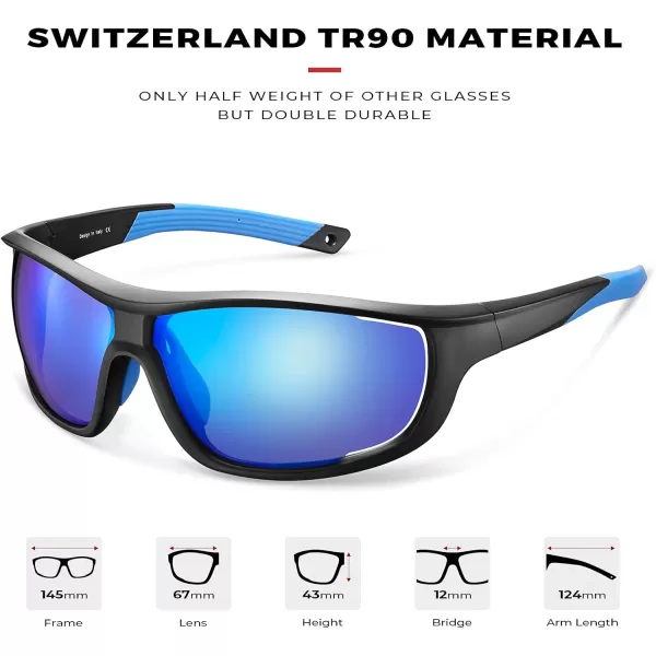CARFIA Polarized Sports Sunglasses for Men and Women TR90 Lightweight Cool Frame Driving Cycling Running Fishing EyewearA5 Blue Mirrored Polarized Lens