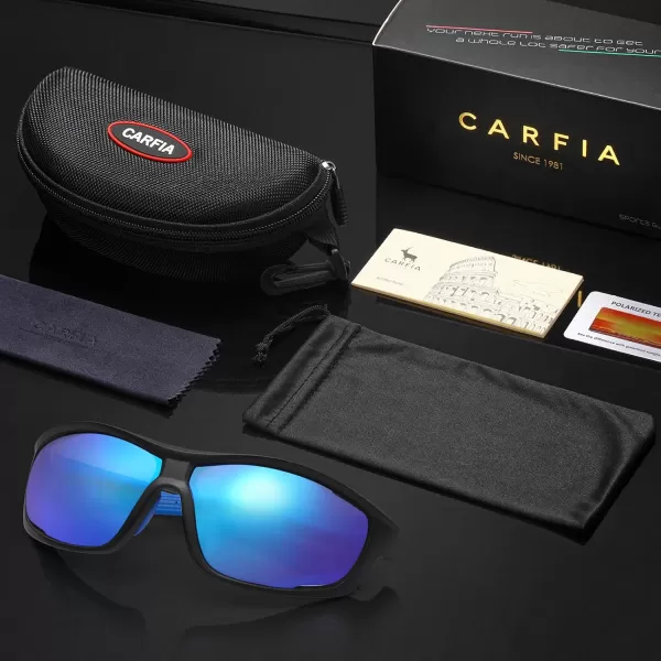 CARFIA Polarized Sports Sunglasses for Men and Women TR90 Lightweight Cool Frame Driving Cycling Running Fishing EyewearA5 Blue Mirrored Polarized Lens