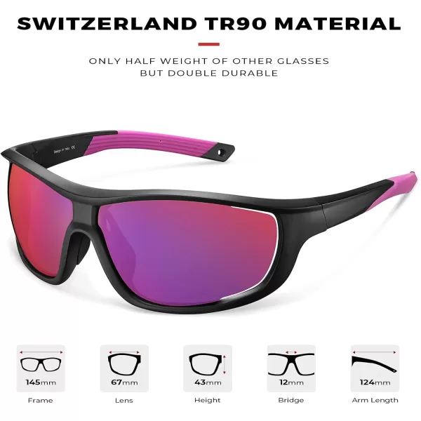 CARFIA Polarized Sports Sunglasses for Men and Women TR90 Lightweight Cool Frame Driving Cycling Running Fishing EyewearA6 Purple Red Mirrored Polarized Lens