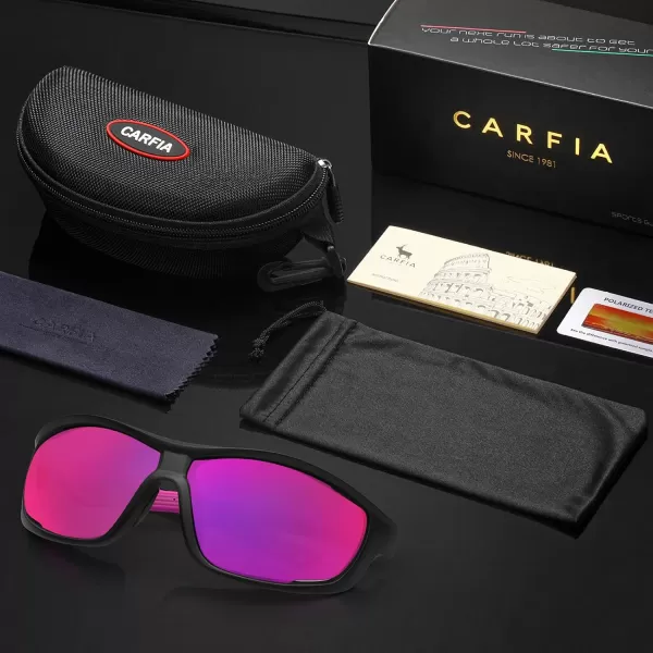 CARFIA Polarized Sports Sunglasses for Men and Women TR90 Lightweight Cool Frame Driving Cycling Running Fishing EyewearA6 Purple Red Mirrored Polarized Lens