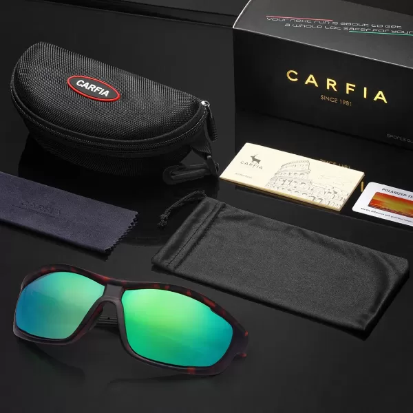 CARFIA Polarized Sports Sunglasses for Men and Women TR90 Lightweight Cool Frame Driving Cycling Running Fishing EyewearA7 Green Mirrored Polarized Lens