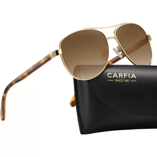 CARFIA Polarized Sunglasses for Women UV Protection Acetate Arms Metal Frame Womans Shades CA32161 Brown Gradient Lens Havana Tortoise Arm