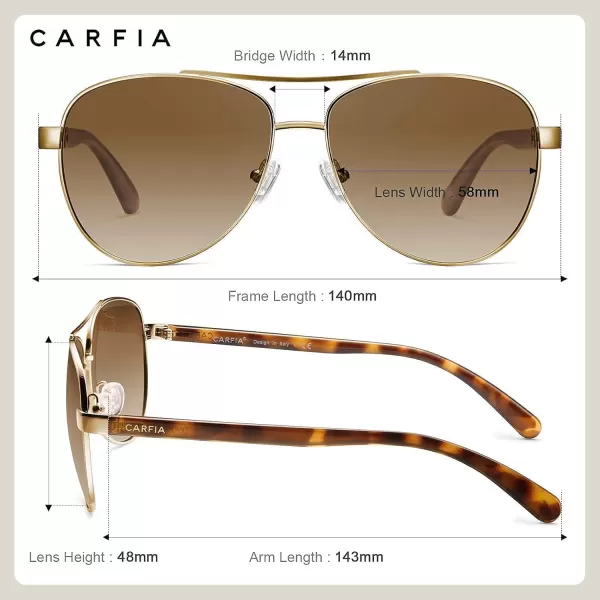 CARFIA Polarized Sunglasses for Women UV Protection Acetate Arms Metal Frame Womans Shades CA32161 Brown Gradient Lens Havana Tortoise Arm