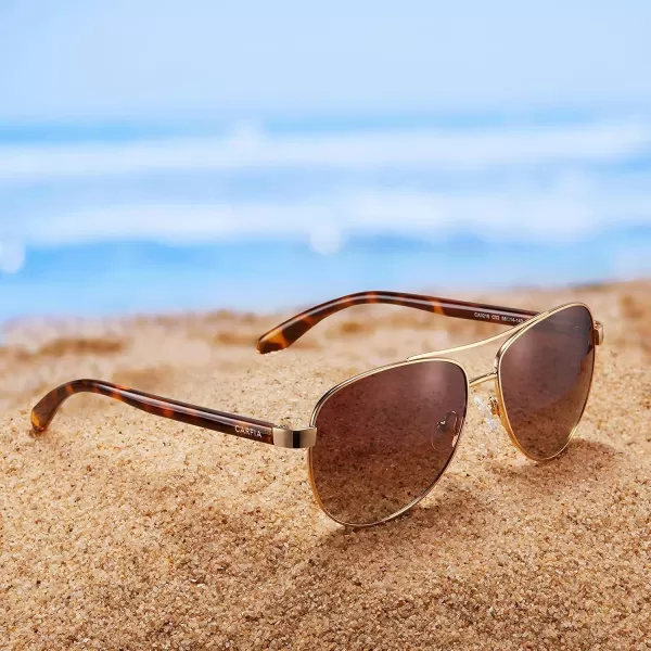 CARFIA Polarized Sunglasses for Women UV Protection Acetate Arms Metal Frame Womans Shades CA32161 Brown Gradient Lens Havana Tortoise Arm
