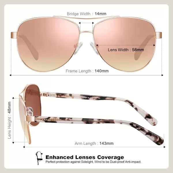 CARFIA Polarized Sunglasses for Women UV Protection Acetate Arms Metal Frame Womans Shades CA32162 Pink Flash Mirror Tortoise Arm