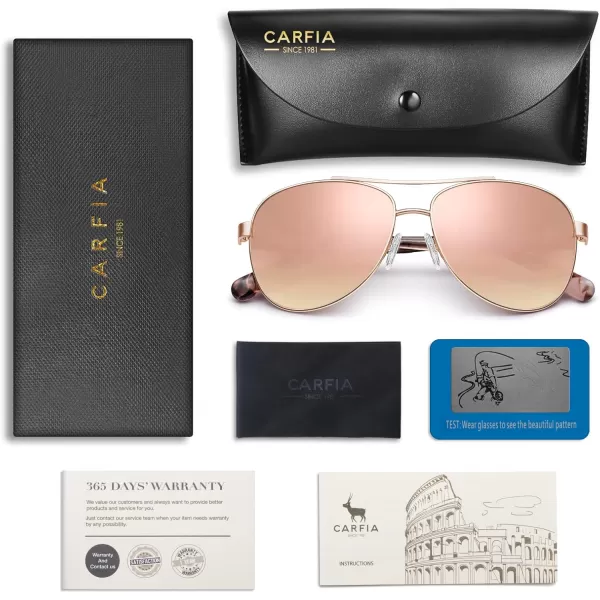 CARFIA Polarized Sunglasses for Women UV Protection Acetate Arms Metal Frame Womans Shades CA32162 Pink Flash Mirror Tortoise Arm