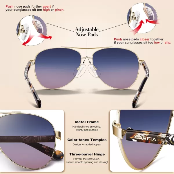 CARFIA Polarized Sunglasses for Women UV Protection Acetate Arms Metal Frame Womans Shades CA32163 Two Tones Lens