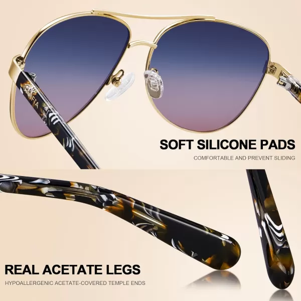 CARFIA Polarized Sunglasses for Women UV Protection Acetate Arms Metal Frame Womans Shades CA32163 Two Tones Lens