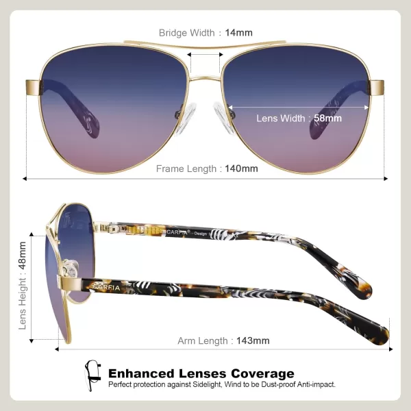 CARFIA Polarized Sunglasses for Women UV Protection Acetate Arms Metal Frame Womans Shades CA32163 Two Tones Lens