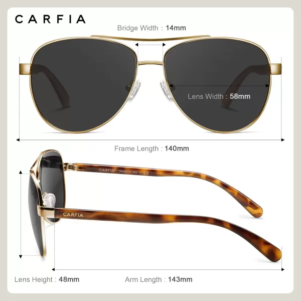 CARFIA Polarized Sunglasses for Women UV Protection Acetate Arms Metal Frame Womans Shades CA32164 Grey Lens Havana Tortoise Arm