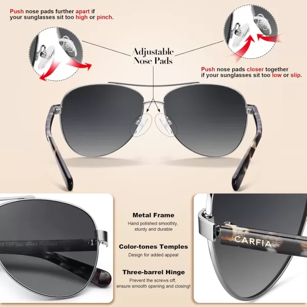 CARFIA Polarized Sunglasses for Women UV Protection Acetate Arms Metal Frame Womans Shades CA32165 Grey Gradient Lens Grey Tortoise Arm