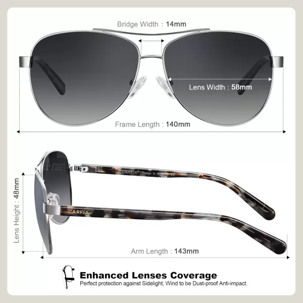 CARFIA Polarized Sunglasses for Women UV Protection Acetate Arms Metal Frame Womans Shades CA32165 Grey Gradient Lens Grey Tortoise Arm