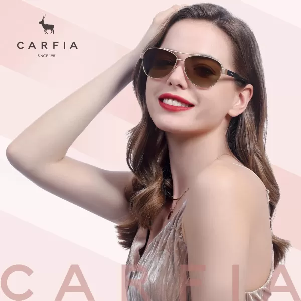 CARFIA Polarized Sunglasses for Women UV Protection UltraLightweight Comfort Metal Frame Driving Glasses CA32101 Brown Gradient Lens Matte Metal Frame