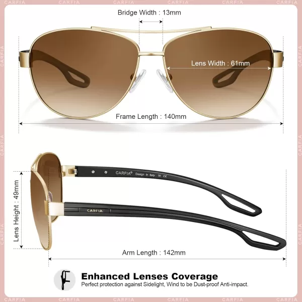CARFIA Polarized Sunglasses for Women UV Protection UltraLightweight Comfort Metal Frame Driving Glasses CA32101 Brown Gradient Lens Matte Metal Frame