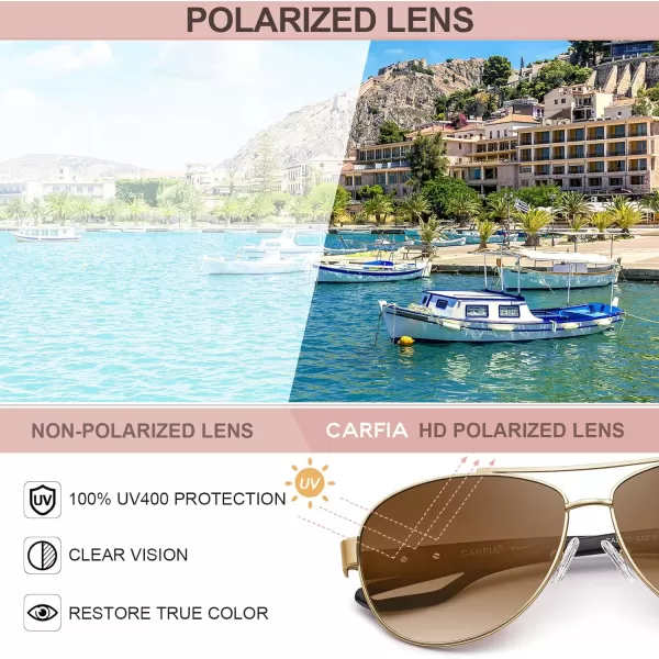 CARFIA Polarized Sunglasses for Women UV Protection UltraLightweight Comfort Metal Frame Driving Glasses CA32101 Brown Gradient Lens Matte Metal Frame