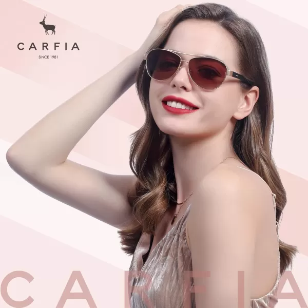 CARFIA Polarized Sunglasses for Women UV Protection UltraLightweight Comfort Metal Frame Driving Glasses CA32102 Brown Gradient Lens Matte Metal Frame
