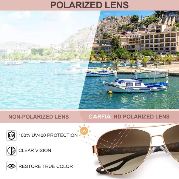 CARFIA Polarized Sunglasses for Women UV Protection UltraLightweight Comfort Metal Frame Driving Glasses CA32102 Brown Gradient Lens Polished Metal Frame