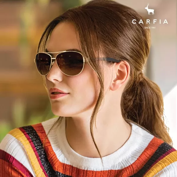CARFIA Polarized Sunglasses for Women UV Protection UltraLightweight Comfort Metal Frame Driving Glasses CA32102 Brown Gradient Lens Polished Metal Frame