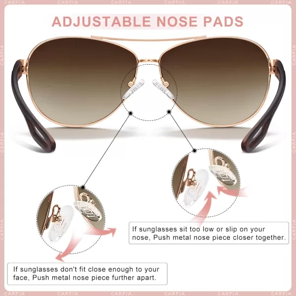 CARFIA Polarized Sunglasses for Women UV Protection UltraLightweight Comfort Metal Frame Driving Glasses CA32102 Brown Gradient Lens Polished Metal Frame