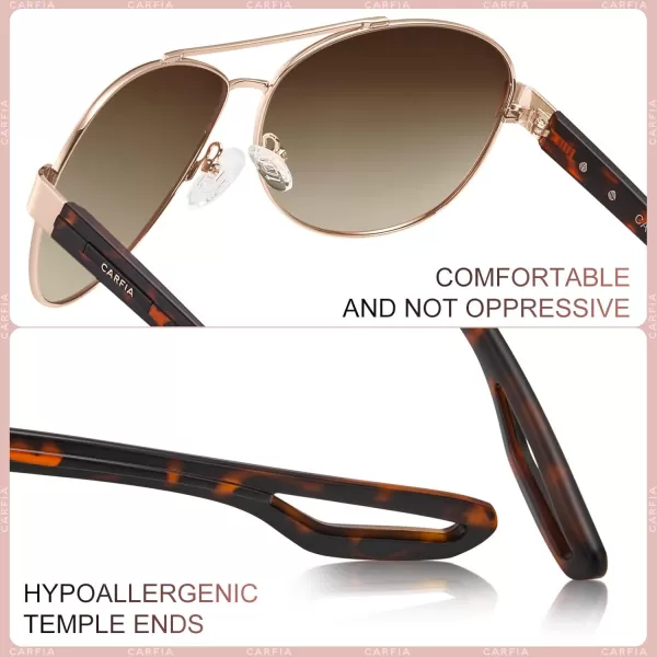 CARFIA Polarized Sunglasses for Women UV Protection UltraLightweight Comfort Metal Frame Driving Glasses CA32102 Brown Gradient Lens Polished Metal Frame