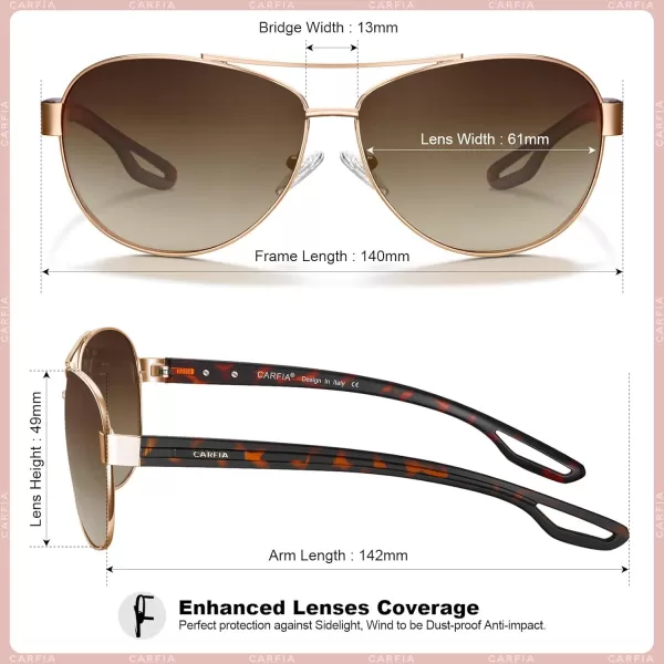CARFIA Polarized Sunglasses for Women UV Protection UltraLightweight Comfort Metal Frame Driving Glasses CA32102 Brown Gradient Lens Polished Metal Frame