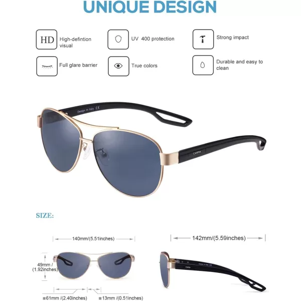 CARFIA Polarized Sunglasses for Women UV Protection UltraLightweight Comfort Metal Frame Driving Glasses CA32105 Blue Grey Lens Matte Metal Frame