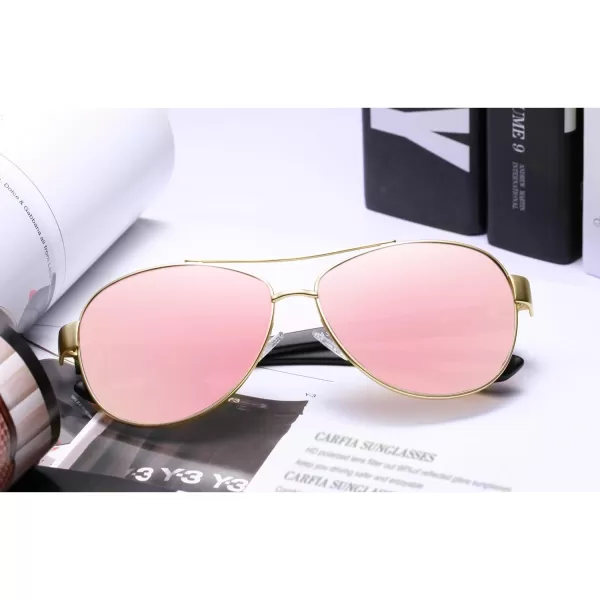 CARFIA Polarized Sunglasses for Women UV Protection UltraLightweight Comfort Metal Frame Driving Glasses CA32106 Pink Mirror Polished Metal Frame