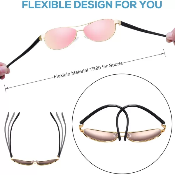 CARFIA Polarized Sunglasses for Women UV Protection UltraLightweight Comfort Metal Frame Driving Glasses CA32106 Pink Mirror Polished Metal Frame